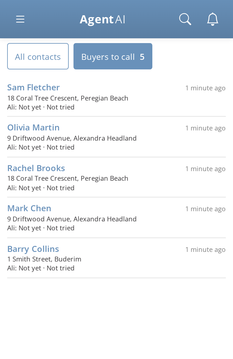 AgentAI on a phone: the Buyers to call list