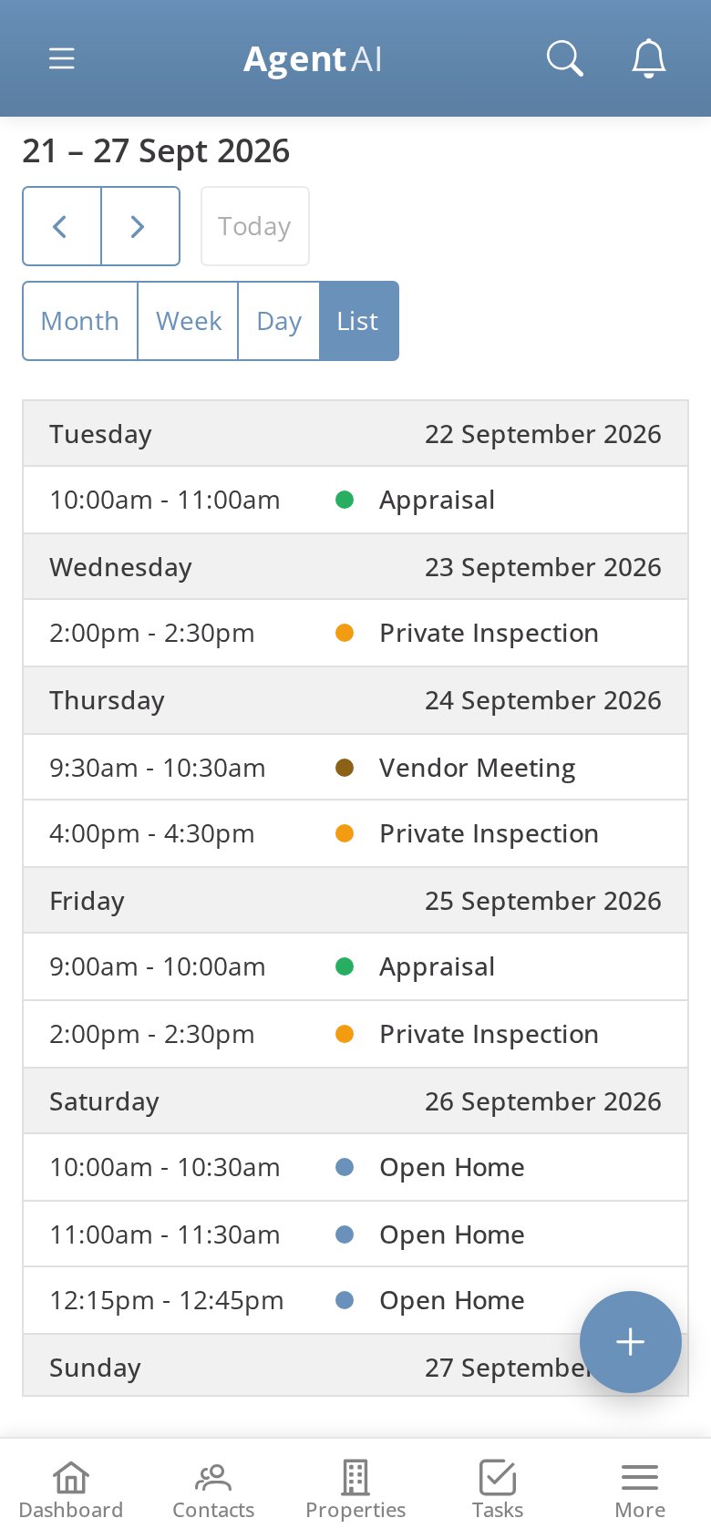 Calendar list view on a phone